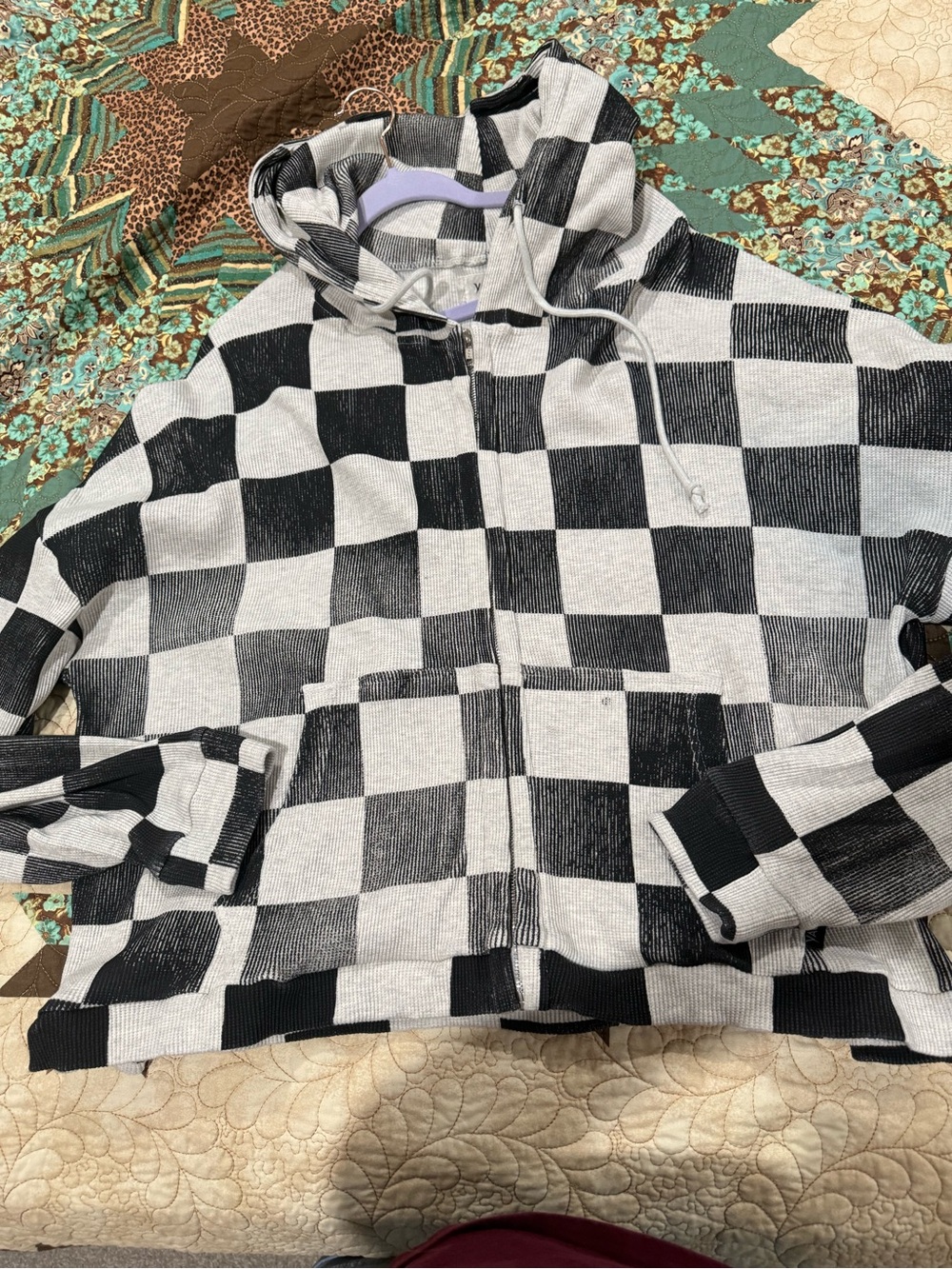 VAGUE Studios checkered thermal zip-up hoodie XL - Picture 5 of 8